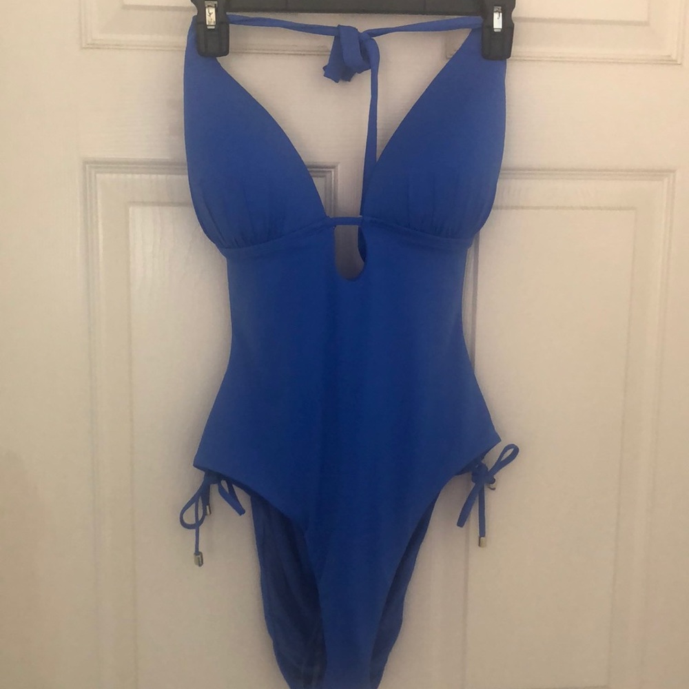 Blue plunging Monokini Swimsuit XL